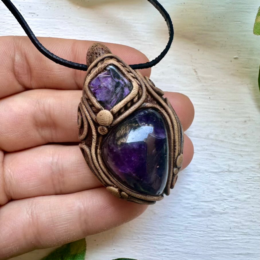 Amethyst and Charoite Necklace - FairyGardenGlow