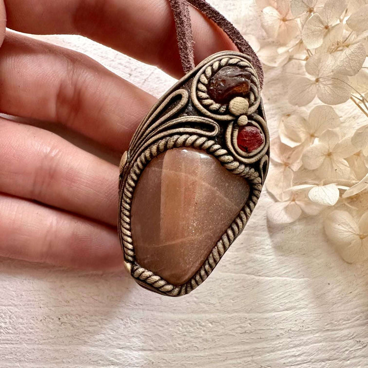 Sunstone Hessonite Garnet and Spinel Necklace - FairyGardenGlow
