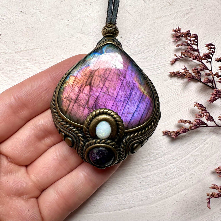 Labradorite Australian Opal and Amethyst Necklace - FairyGardenGlow