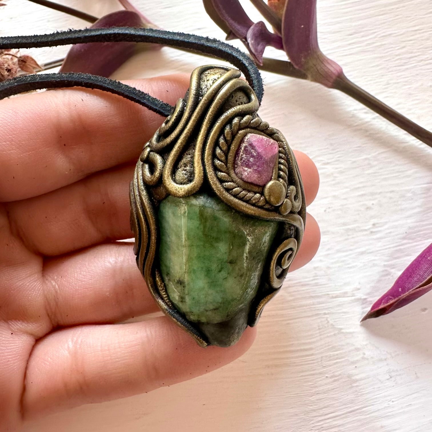 Emerald and Ruby Necklace - FairyGardenGlow