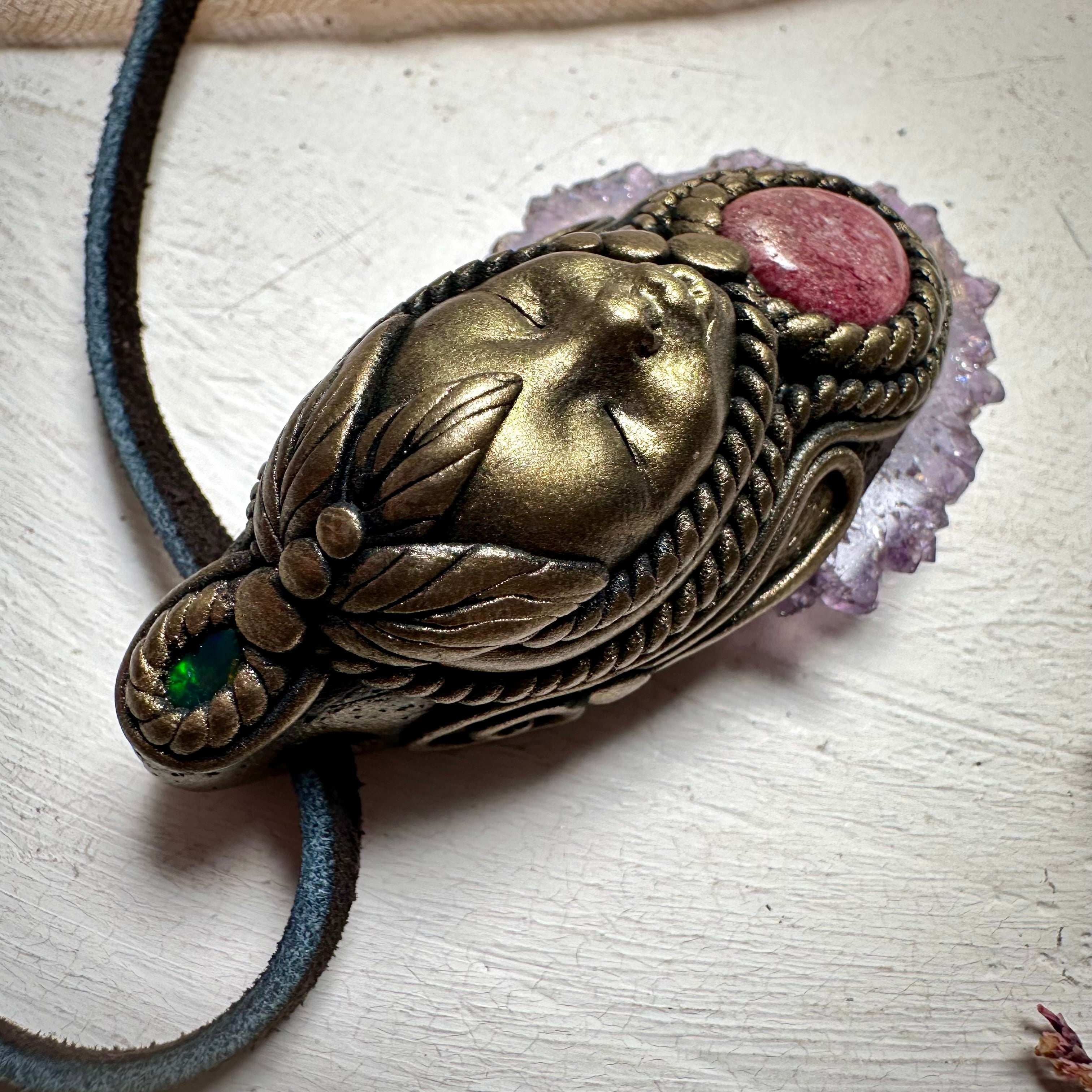 Amethyst Stalactite Thulite and Black Opal Goddess Necklace - FairyGardenGlow