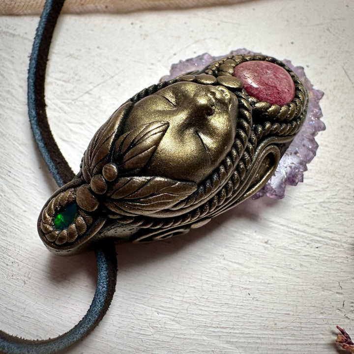 Amethyst Stalactite Thulite and Black Opal Goddess Necklace - FairyGardenGlow