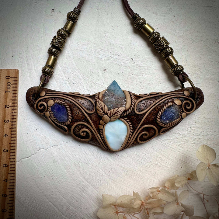 Larimar Aqua Aura Spirit Quartz and Tanzanite Statement Necklace - FairyGardenGlow