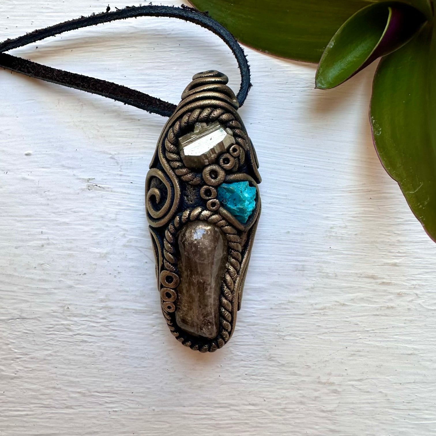 Citrine Chrysocolla and Pyrite Necklace, Gemstone Jewelry - FairyGardenGlow