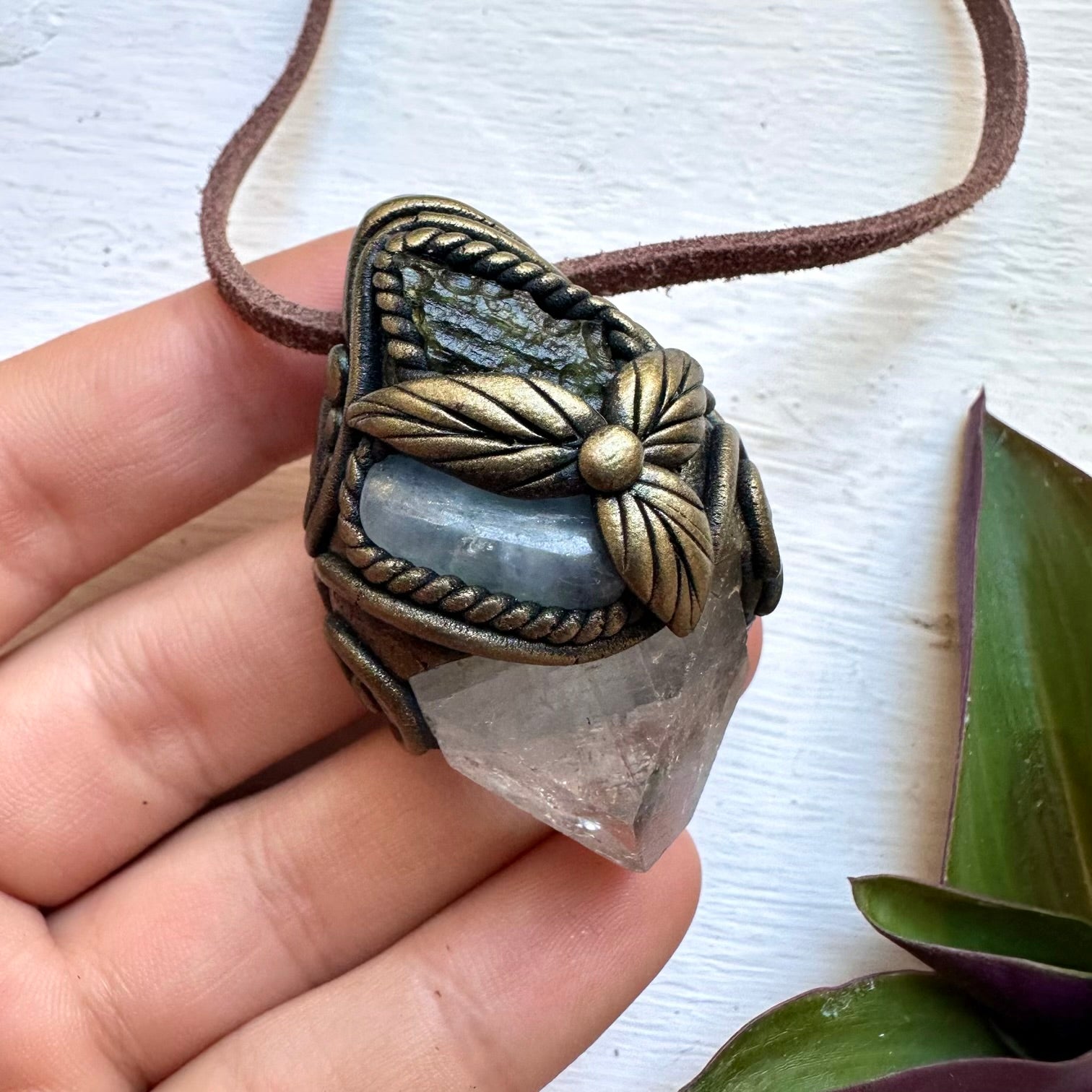 Apophyllite Aquamarine and Moldavite Necklace, Unique Handmade Jewelry