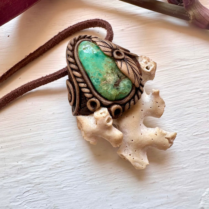 Coral and Chrysoprase Pendant Necklace - FairyGardenGlow