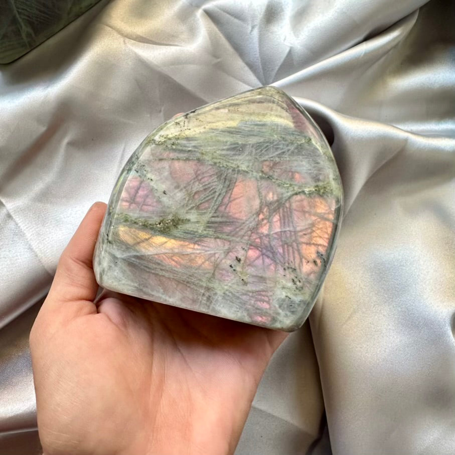 Labradorite Free Form - Pink Orange Flash - Unique - FairyGardenGlow