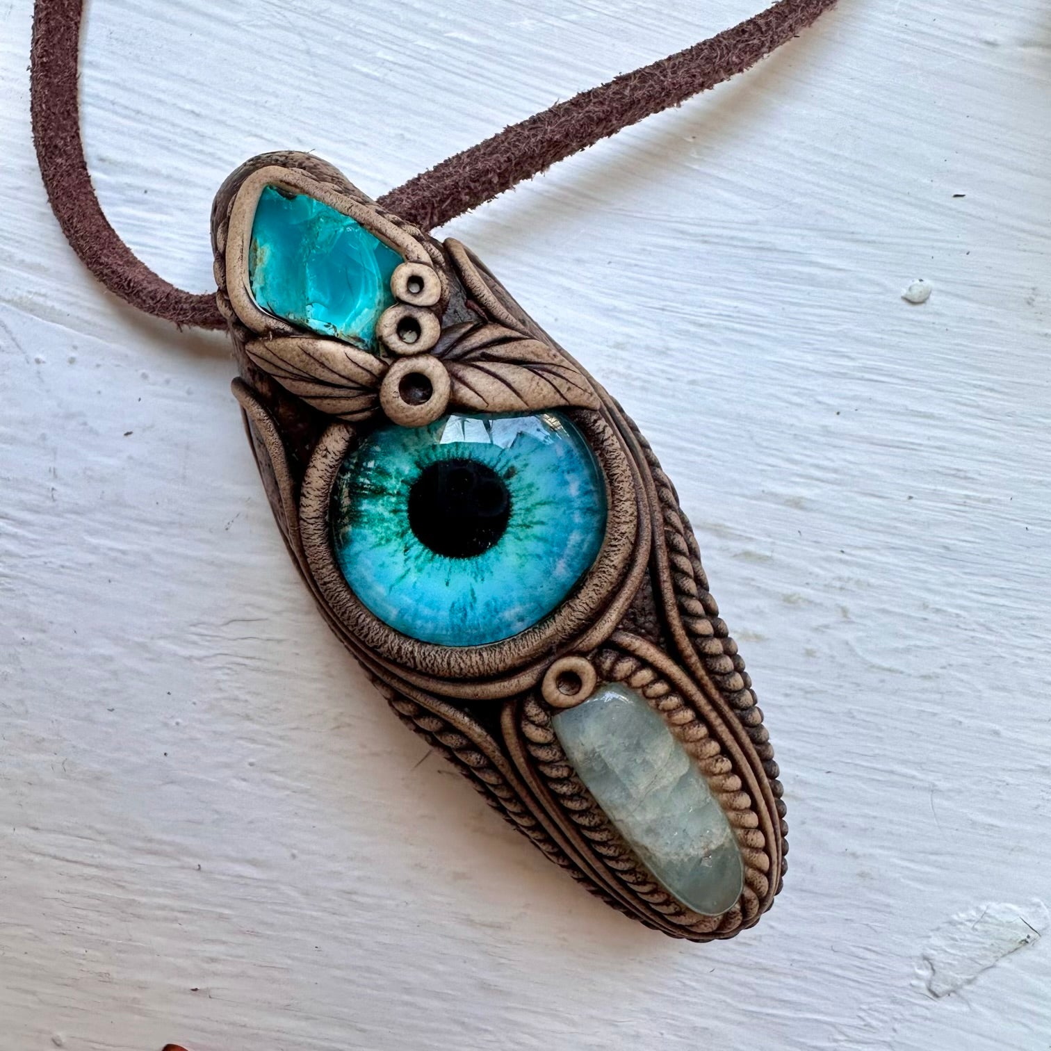 Aquamarine and Raw Chrysocolla Eye Necklace - FairyGardenGlow