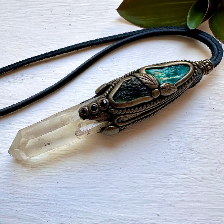 Kundalini Citrine Chrysocolla Moldavite and Blue Sapphire Wand / Pendant, Healing Crystal Tool - FairyGardenGlow