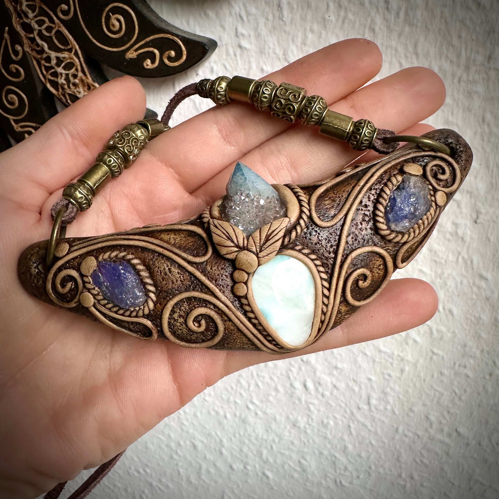 Larimar Aqua Aura Spirit Quartz and Tanzanite Statement Necklace - FairyGardenGlow