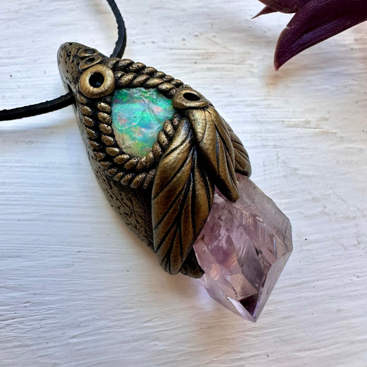 Raw Amethyst and Raw Opal Necklace - FairyGardenGlow