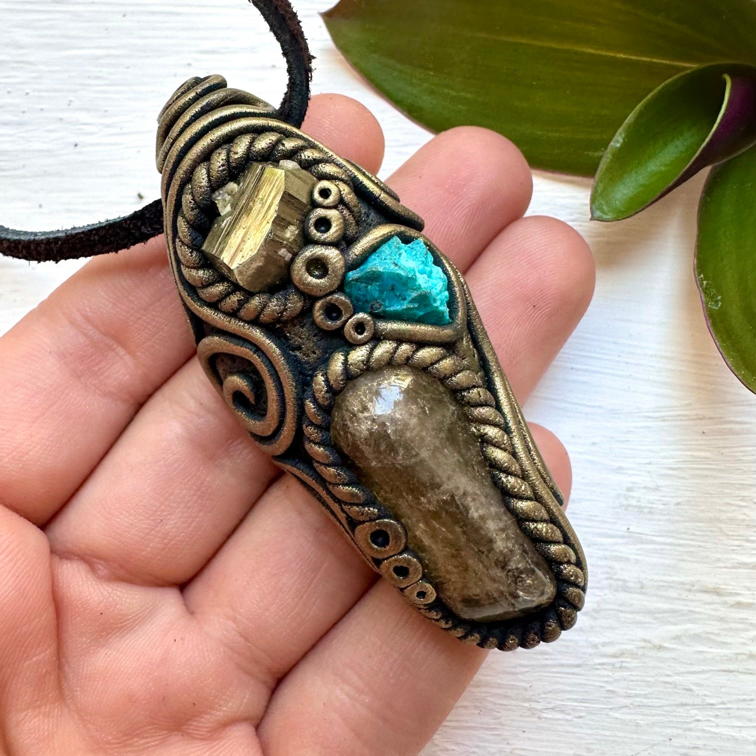 Citrine Chrysocolla and Pyrite Necklace, Gemstone Jewelry - FairyGardenGlow