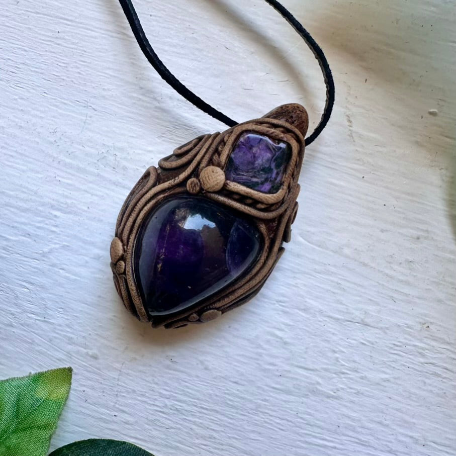 Amethyst and Charoite Necklace - FairyGardenGlow