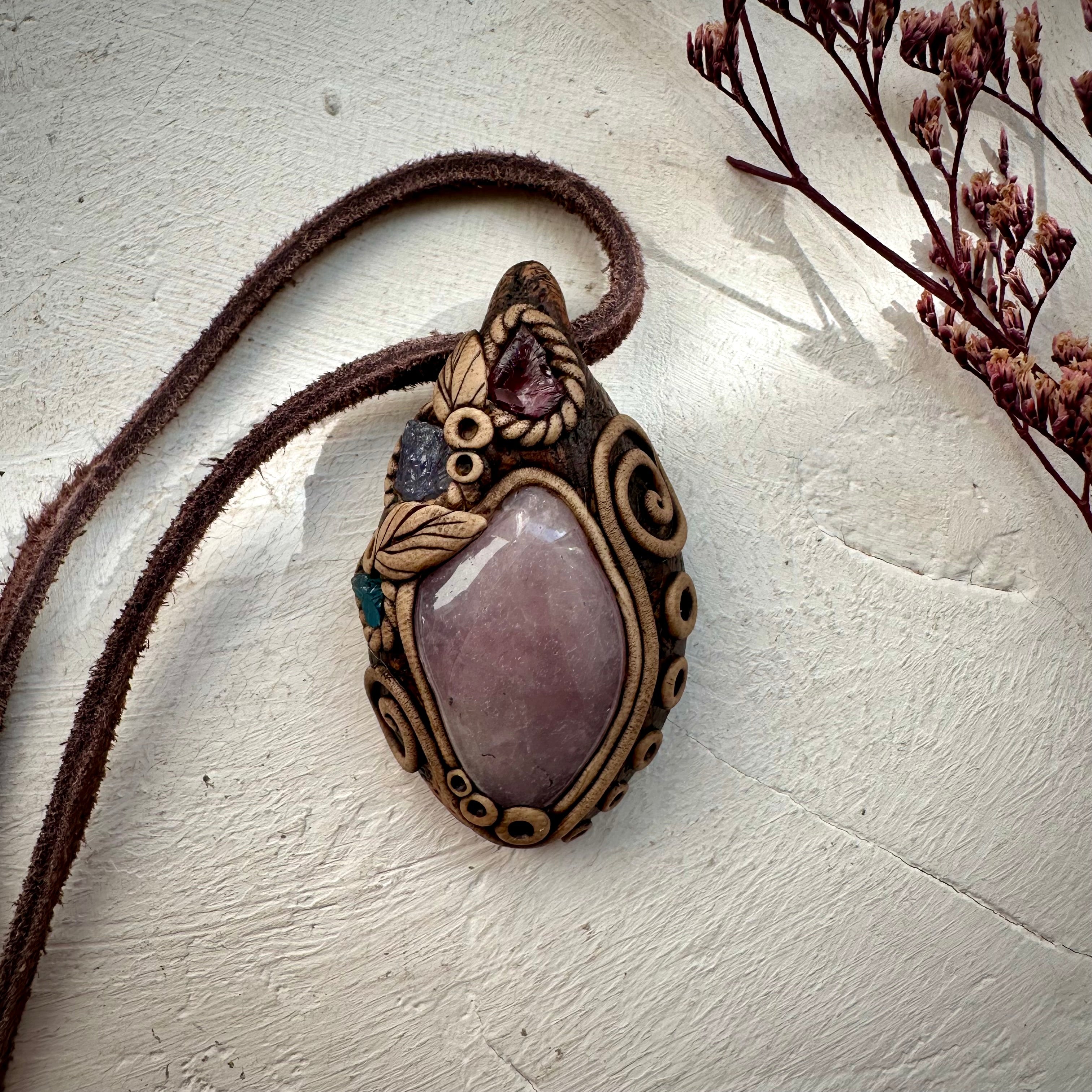 Lavender Quartz Rhodolite Garnet Tanzanite and Blue Apatite Pendant Necklace - FairyGardenGlow