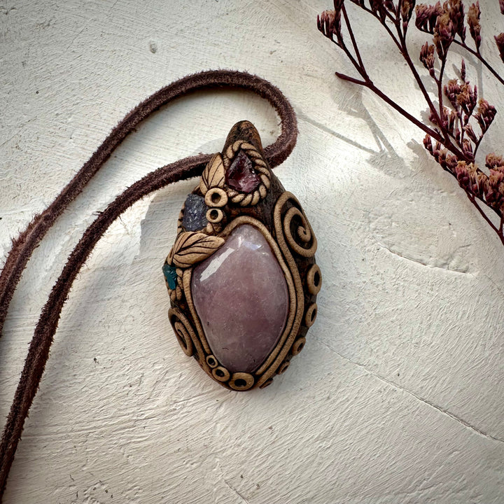 Lavender Quartz Rhodolite Garnet Tanzanite and Blue Apatite Pendant Necklace - FairyGardenGlow