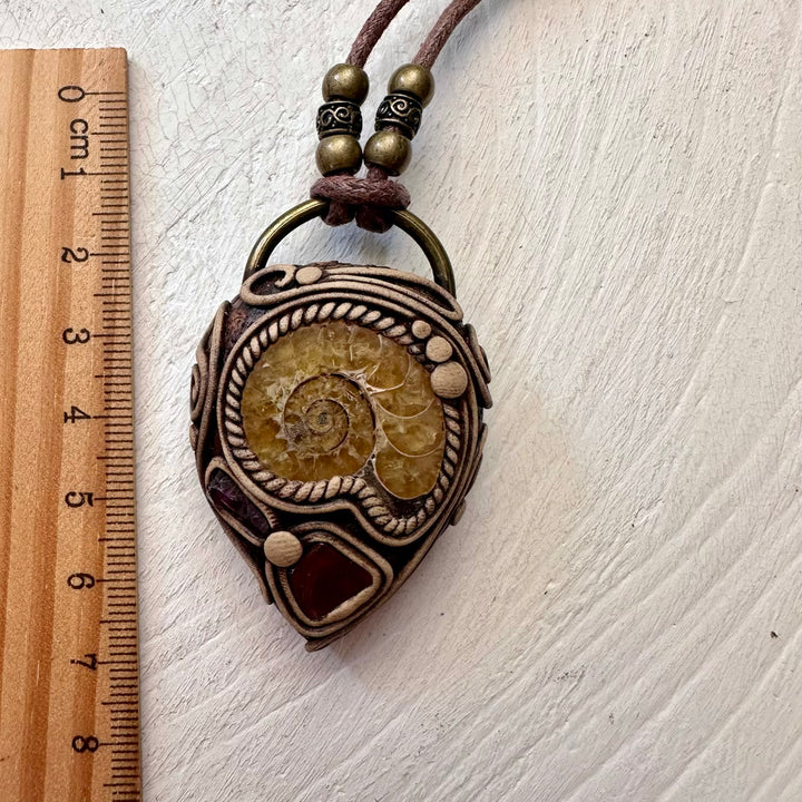 Ammonite Rhodolite Garnet and Pink Tourmaline Necklace - FairyGardenGlow