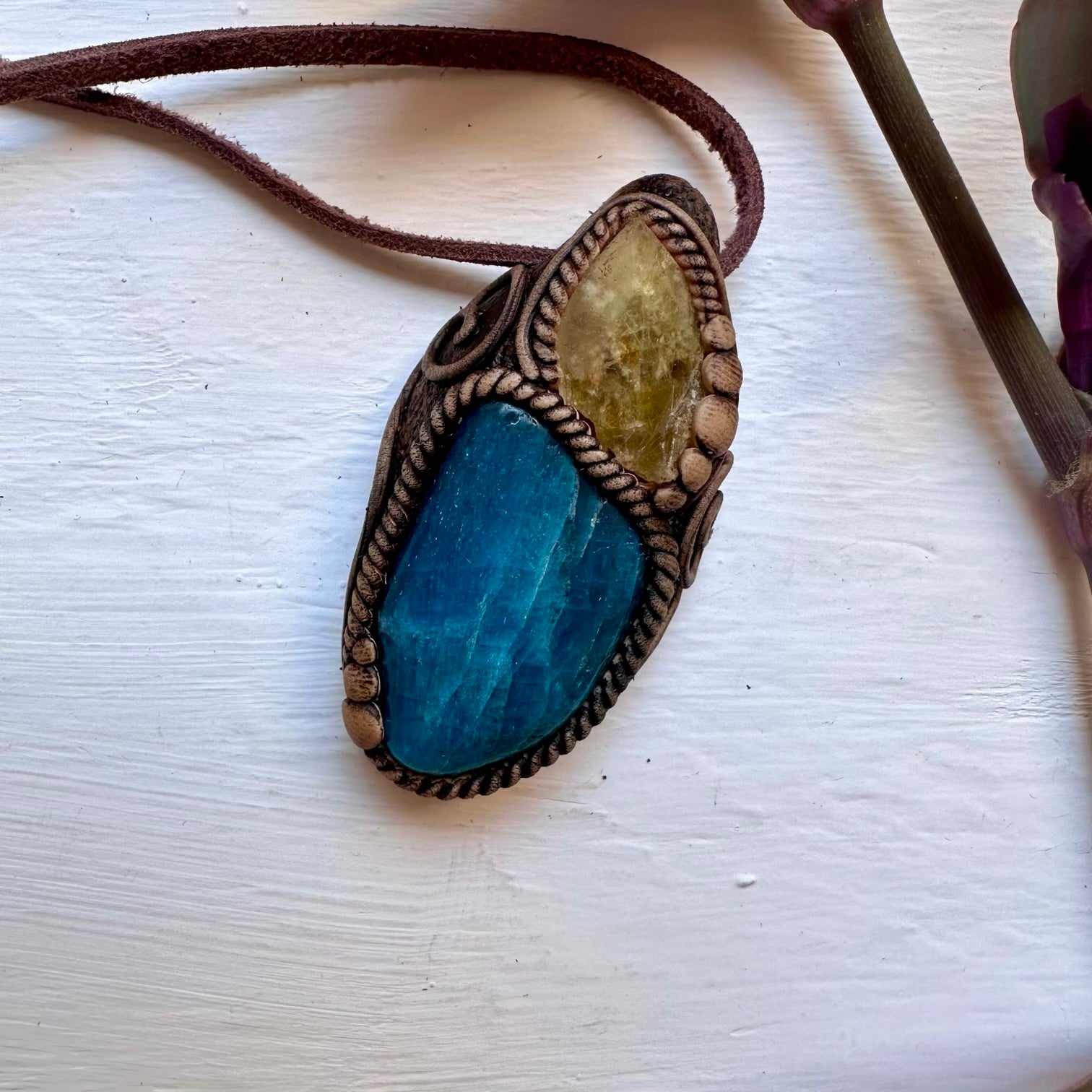 Blue Apatite and Brazilianite Necklace - FairyGardenGlow