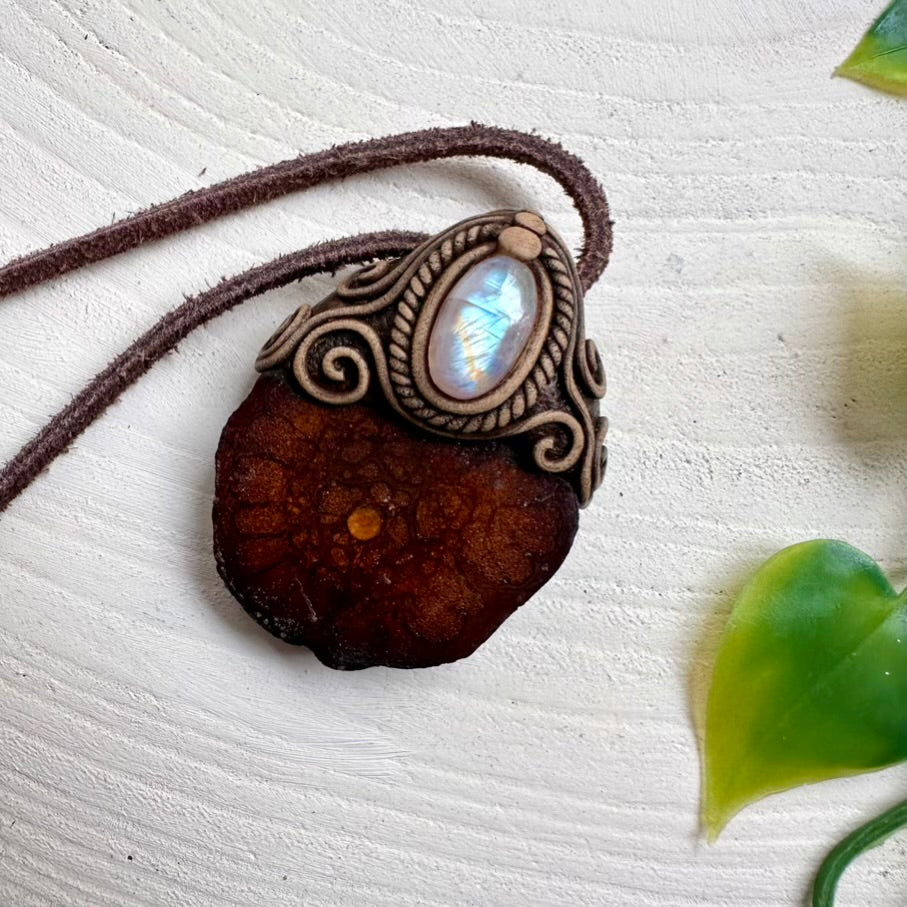 Ayahuasca Necklace with Rainbow Moonstone