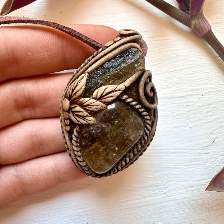 Moldavite and Citrine Pendant Necklace - FairyGardenGlow