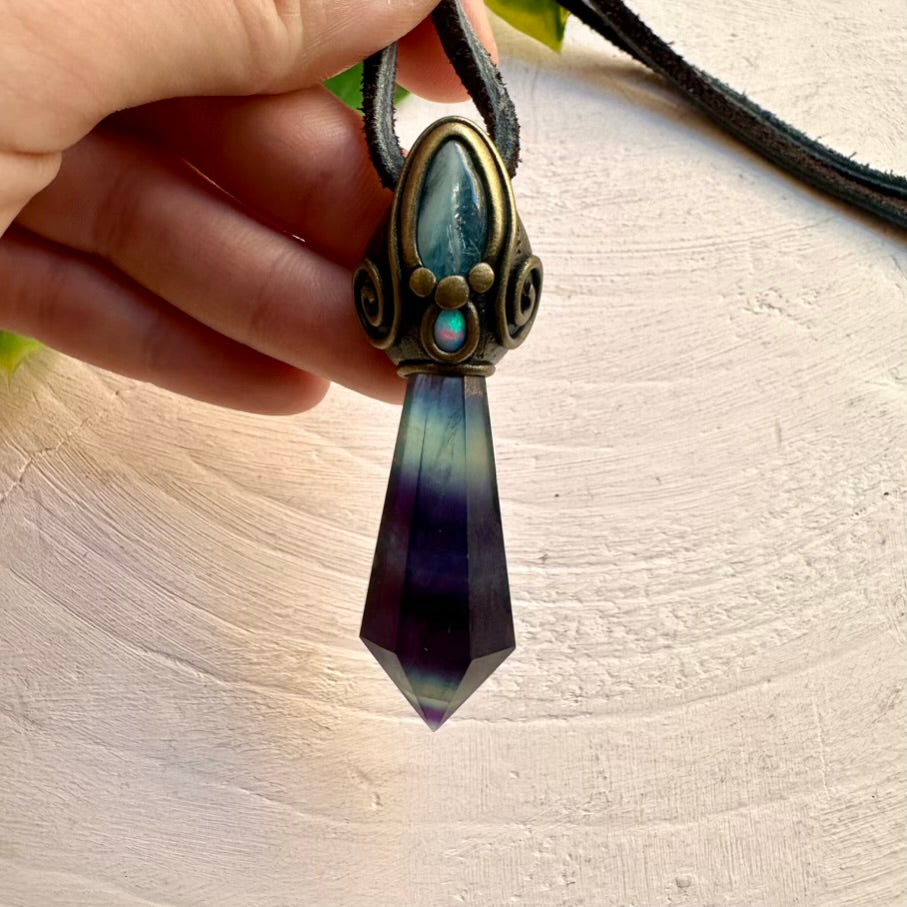 Handmade necklace with Blue Fluorite, Aquamarine and Opal stones