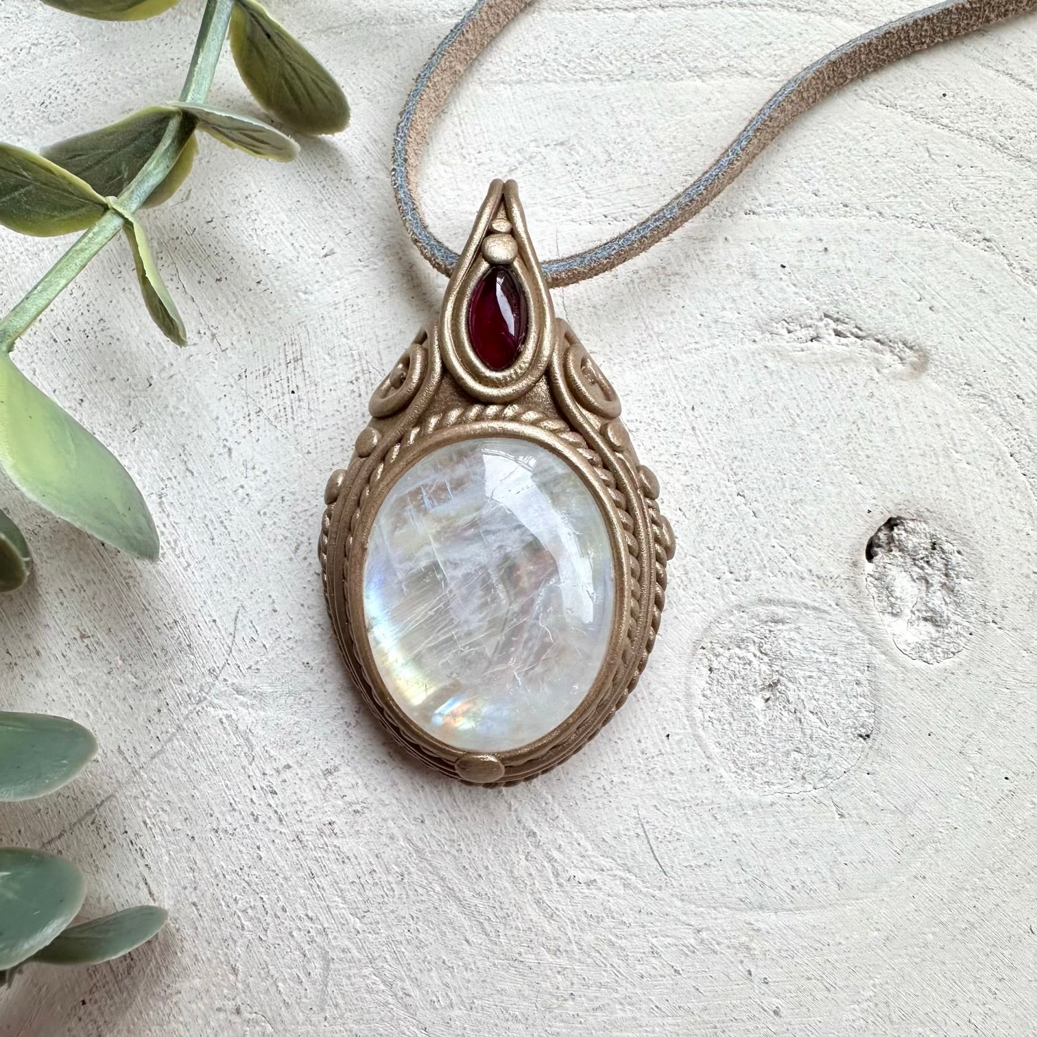 Rainbow Moonstone and Rhodolite Garnet Necklace