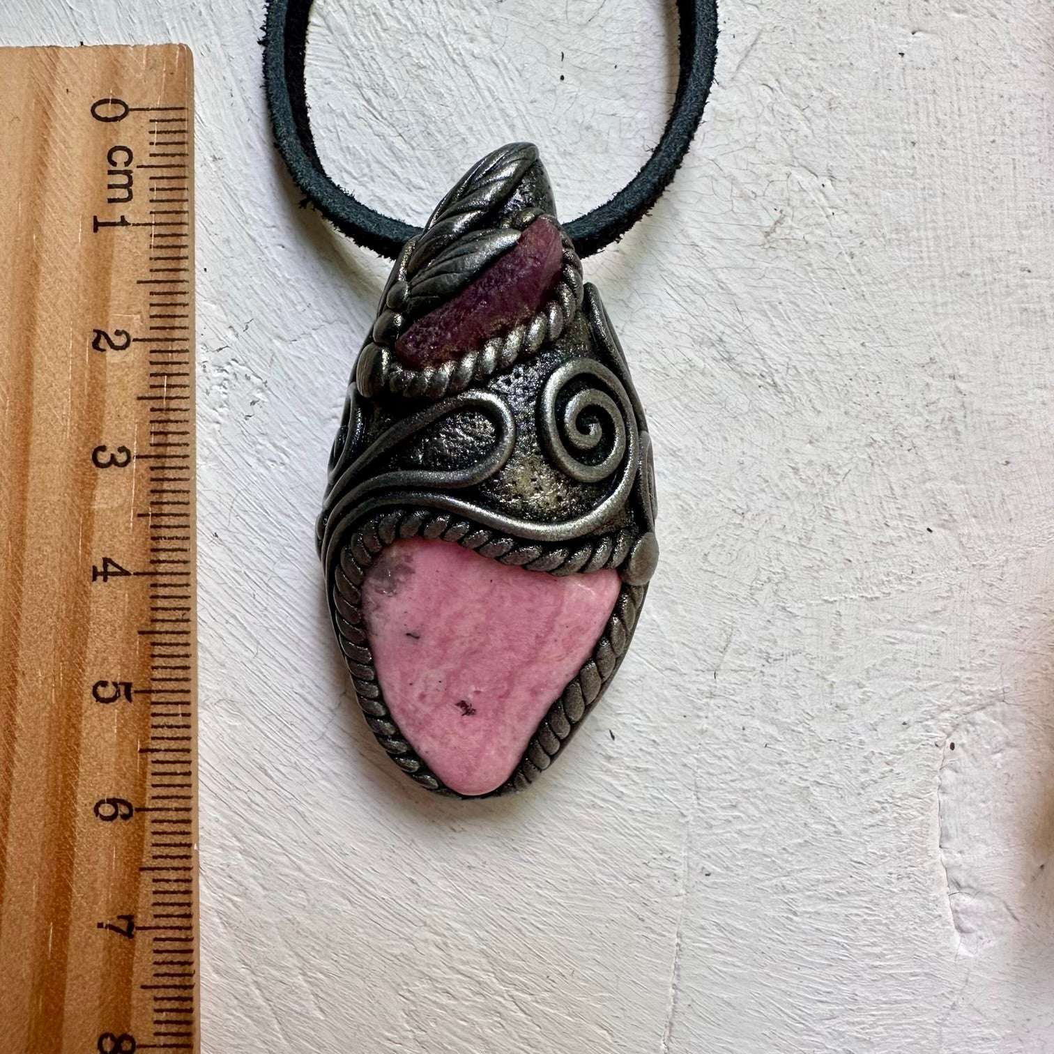 Peruvian Rhodonite and Raw Ruby Pendant Necklace - FairyGardenGlow