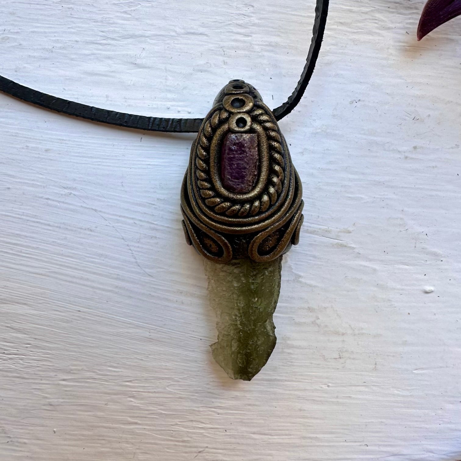 Moldavite and Ruby Necklace - FairyGardenGlow