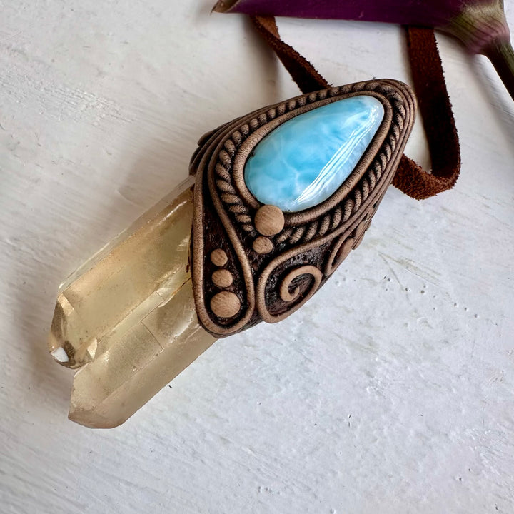 Citrine and Larimar Pendant - FairyGardenGlow