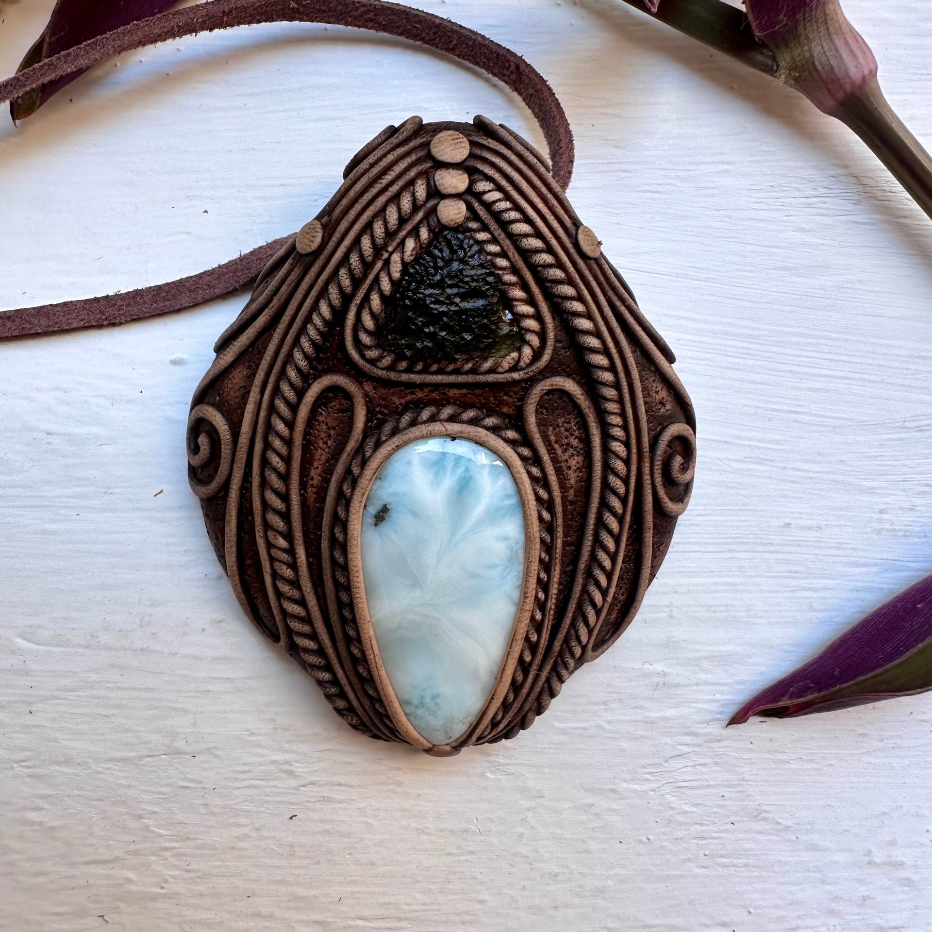 Larimar and Moldavite Necklace - FairyGardenGlow