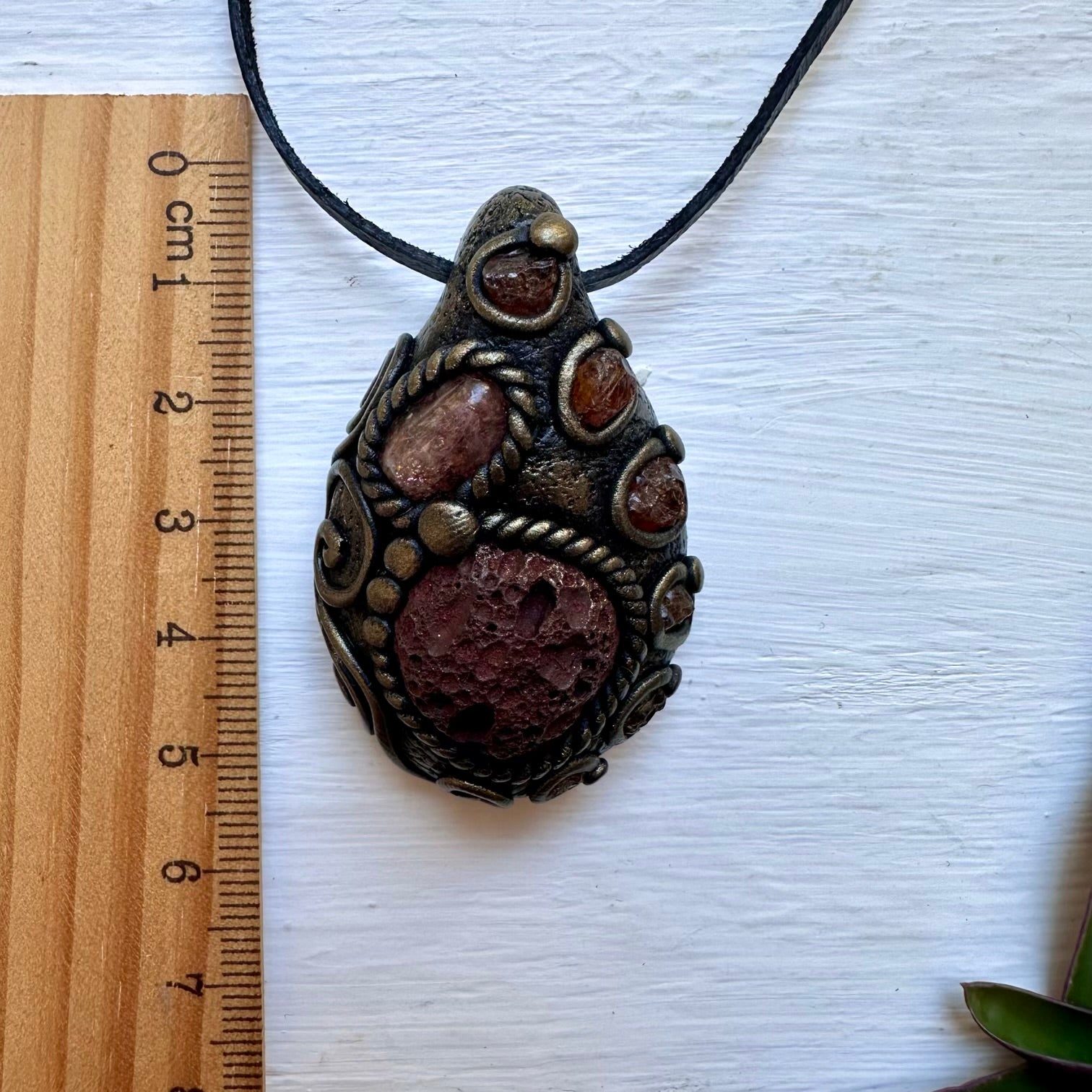 Lava Stone Sunstone and Hessonite Garnet Necklace - FairyGardenGlow