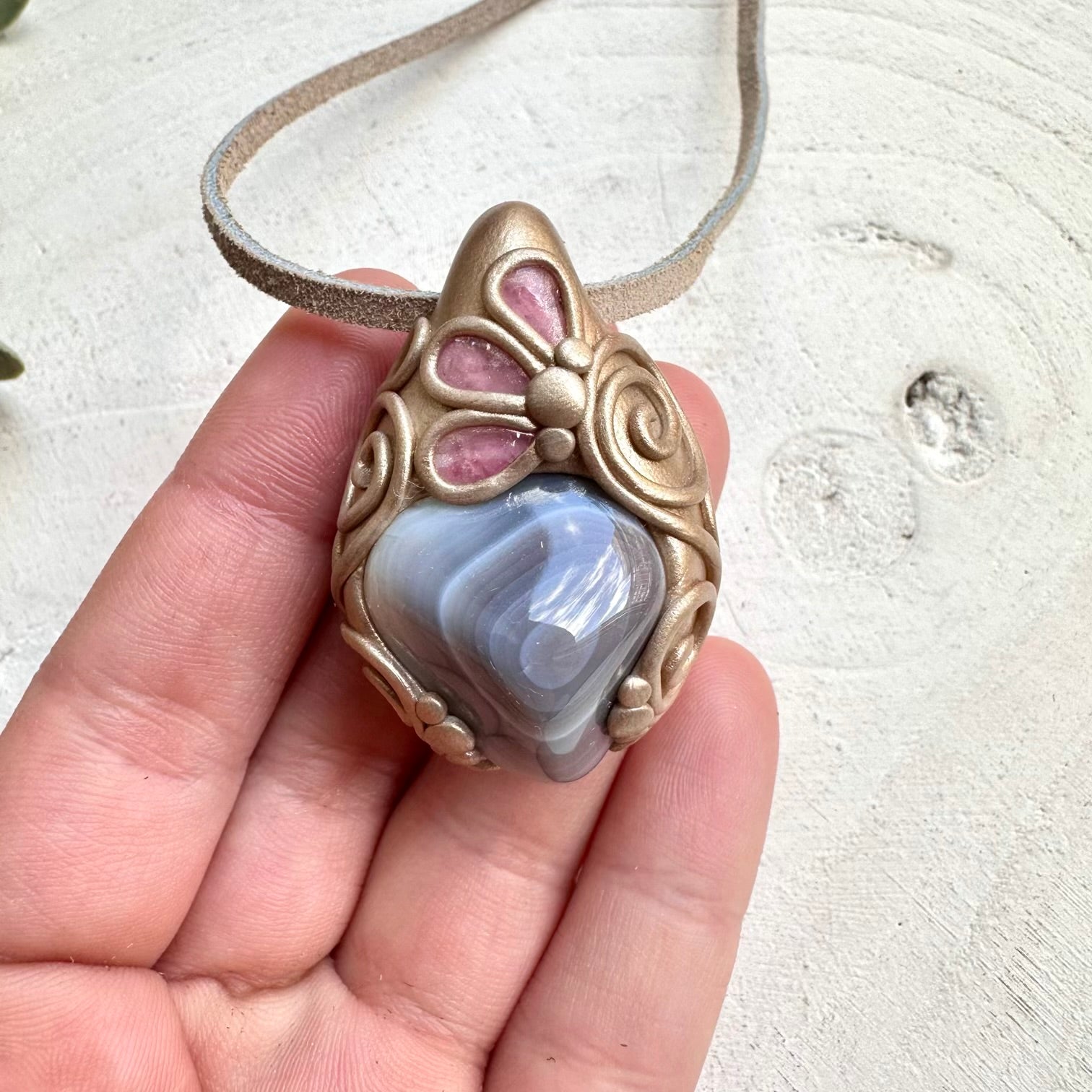 Botswana agate and pink tourmaline spiritual jewelry