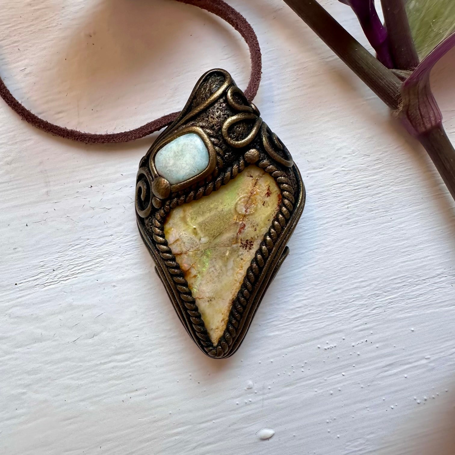 Boulder Opal and Larimar Necklace - FairyGardenGlow