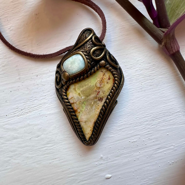 Boulder Opal and Larimar Necklace - FairyGardenGlow