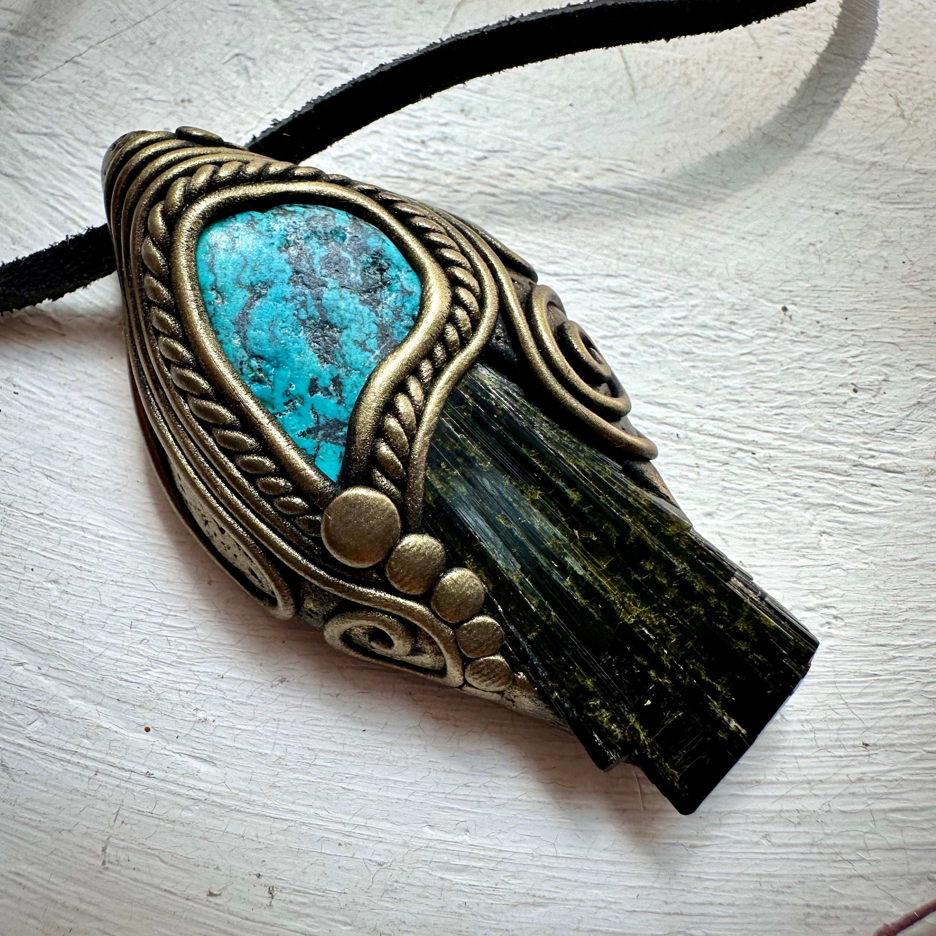 Epidote and Turquoise Pendant Necklace - FairyGardenGlow