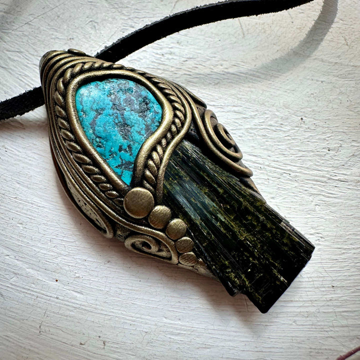 Epidote and Turquoise Pendant Necklace - FairyGardenGlow