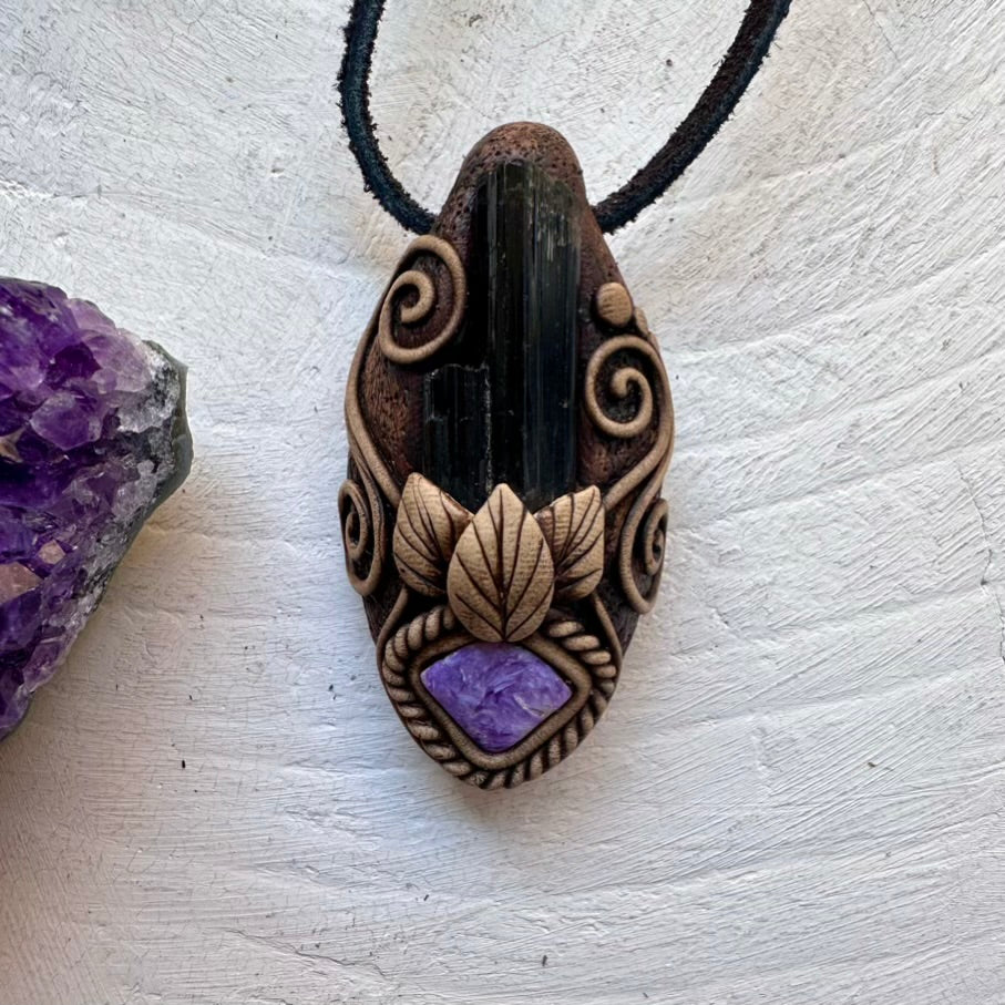 Black Tourmaline and Charoite Necklace