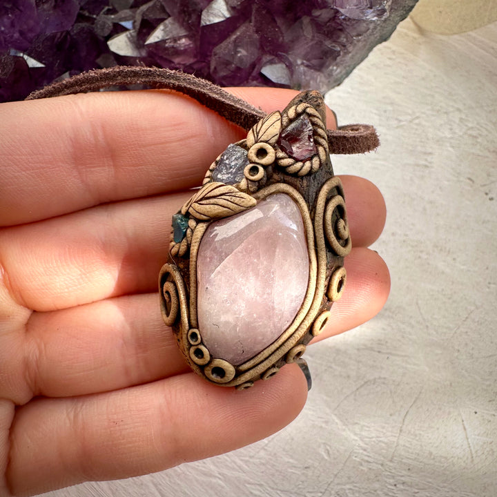 Lavender Quartz Rhodolite Garnet Tanzanite and Blue Apatite Pendant Necklace - FairyGardenGlow