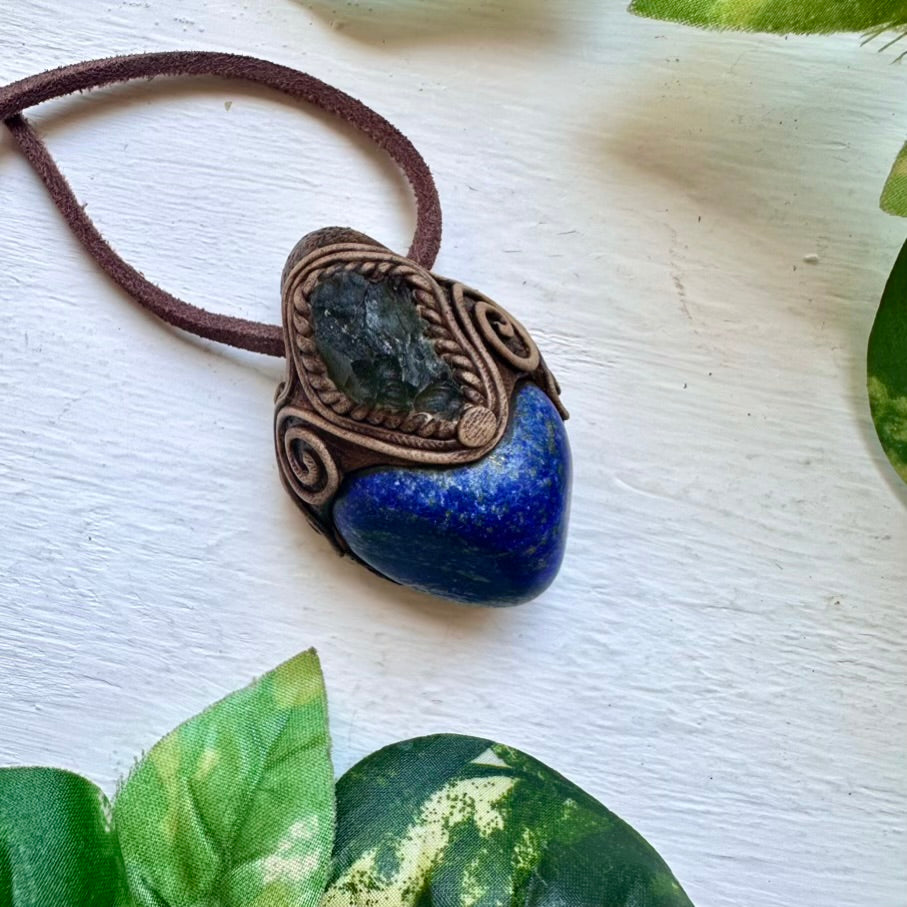 Lapis Lazuli and Moldavite Necklace - FairyGardenGlow