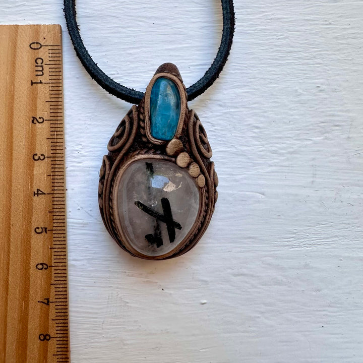 Tourmaline in Quartz and Blue Apatite Necklace - FairyGardenGlow