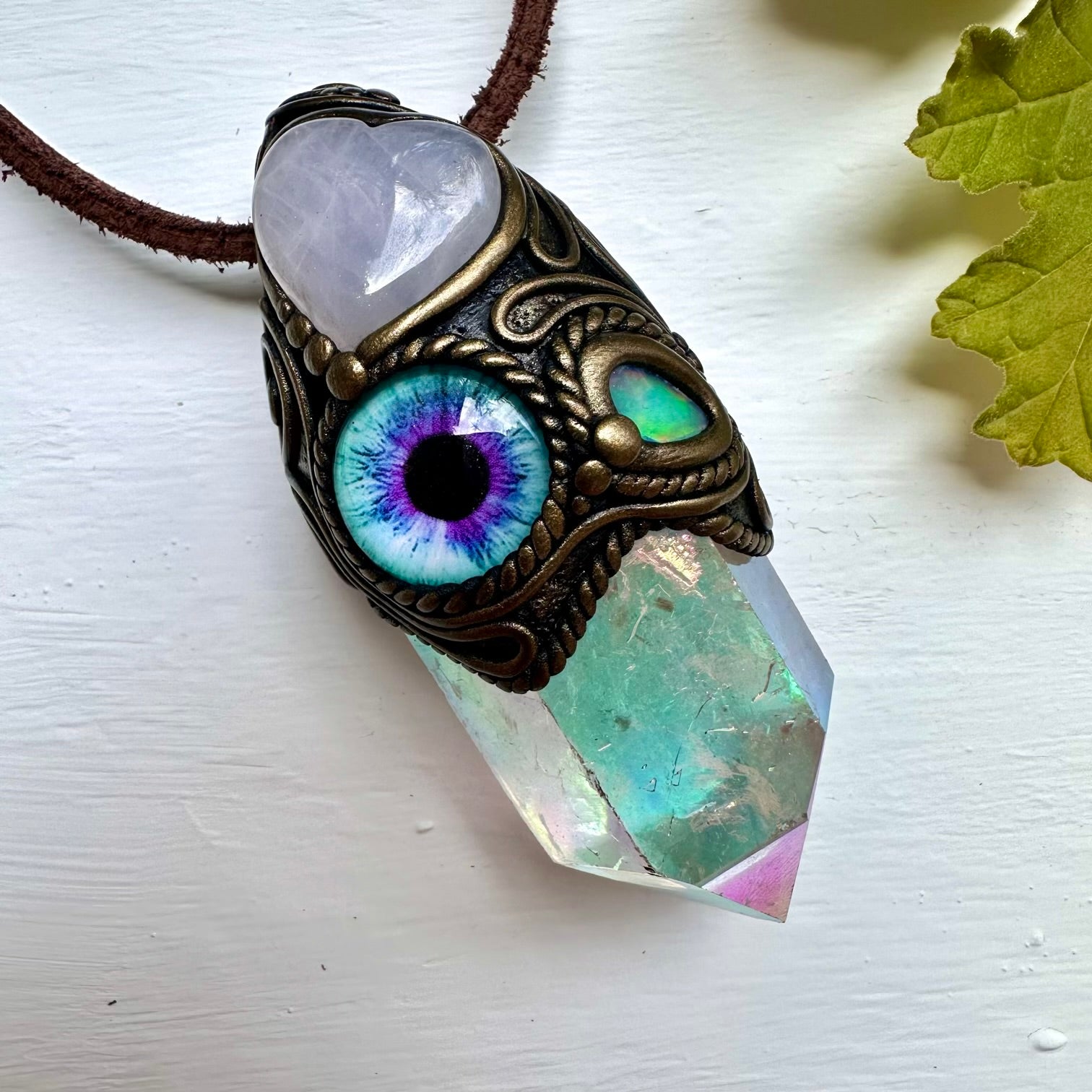 Angel Aura Quartz Rose Quartz Heart Raw Opal and Eye Wand / Necklace - FairyGardenGlow