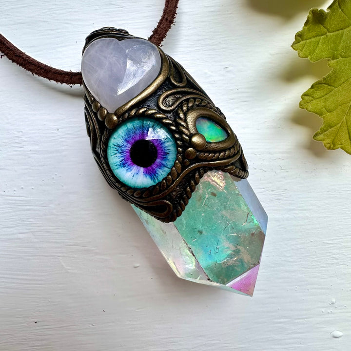 Angel Aura Quartz Rose Quartz Heart Raw Opal and Eye Wand / Necklace - FairyGardenGlow