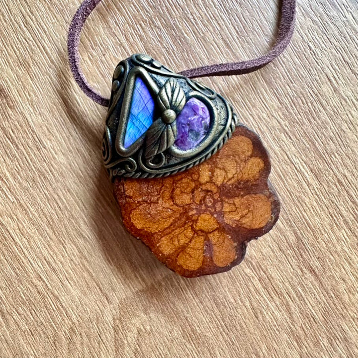 Ayahuasca Vine Labradorite and Charoite Pendant Necklace - FairyGardenGlow