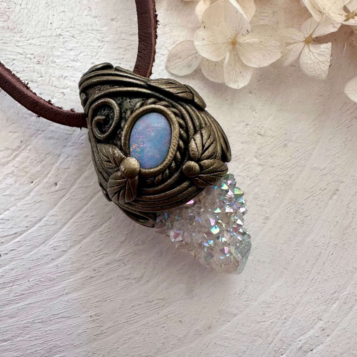 Angel Aura Spirit Quartz and Australian Opal Doublet Necklace - FairyGardenGlow