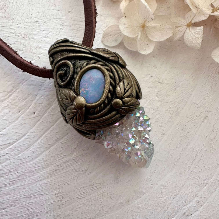Angel Aura Spirit Quartz and Australian Opal Doublet Necklace - FairyGardenGlow