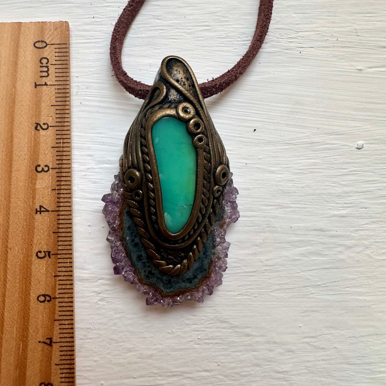 Amethyst Stalactite and Chrysoprase Pendant Necklace - FairyGardenGlow