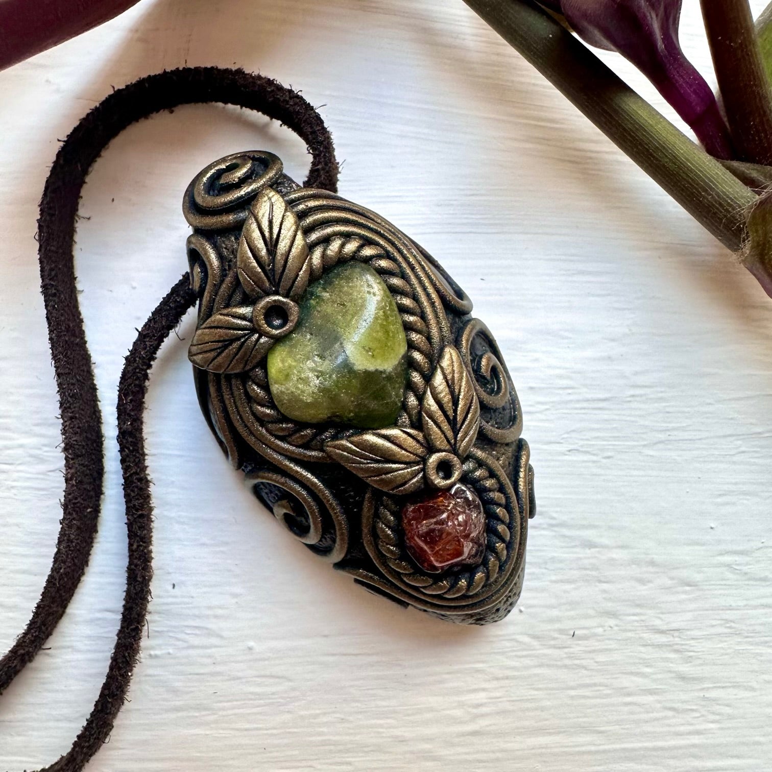 Vesuvianite and Hessonite Garnet Necklace - FairyGardenGlow
