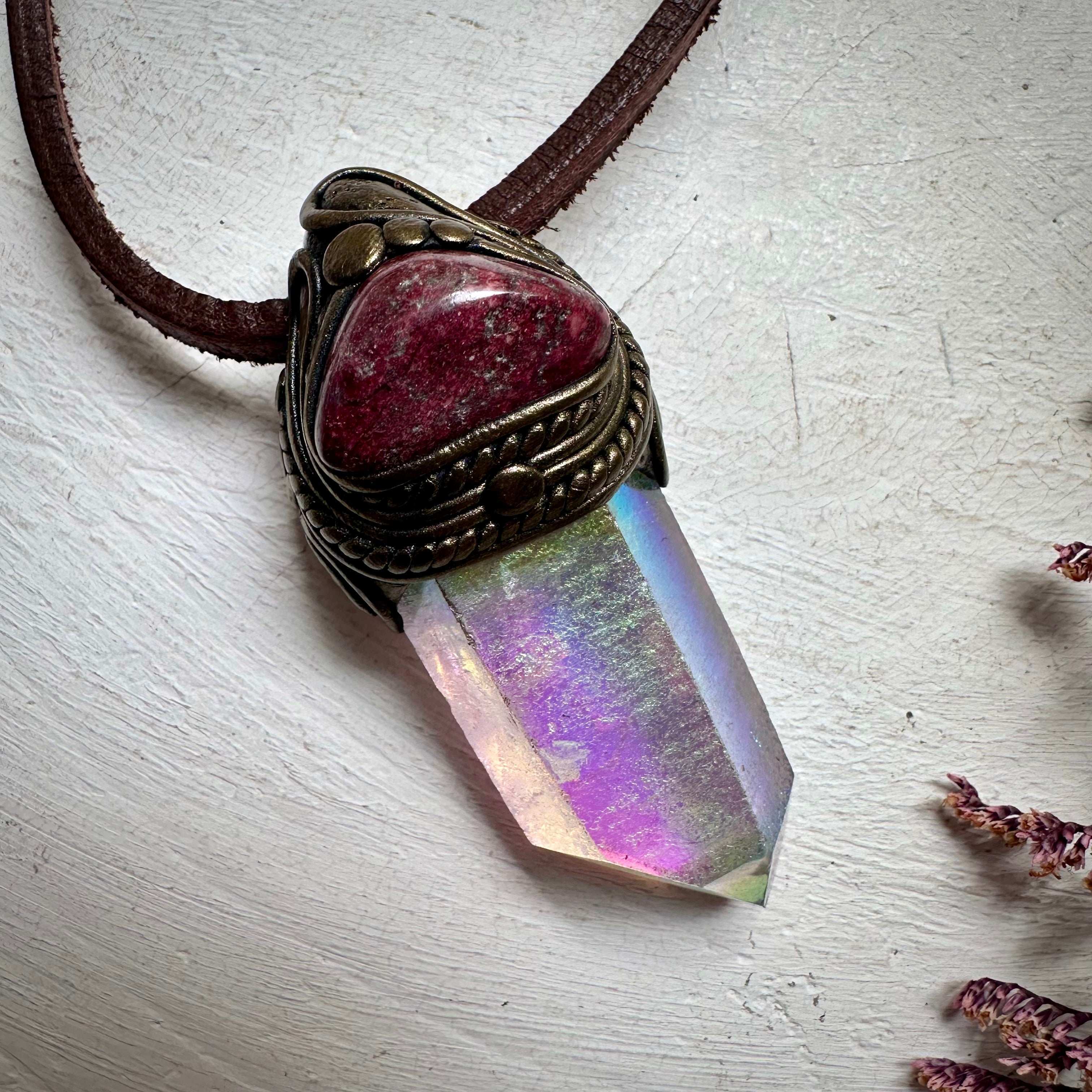 Angel Aura Quartz and Thulite Necklace - FairyGardenGlow