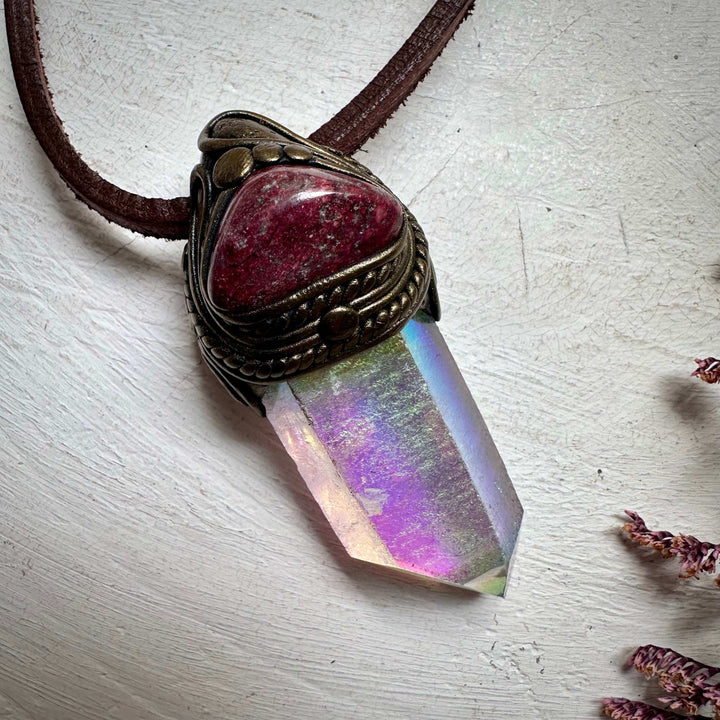 Angel Aura Quartz and Thulite Necklace - FairyGardenGlow