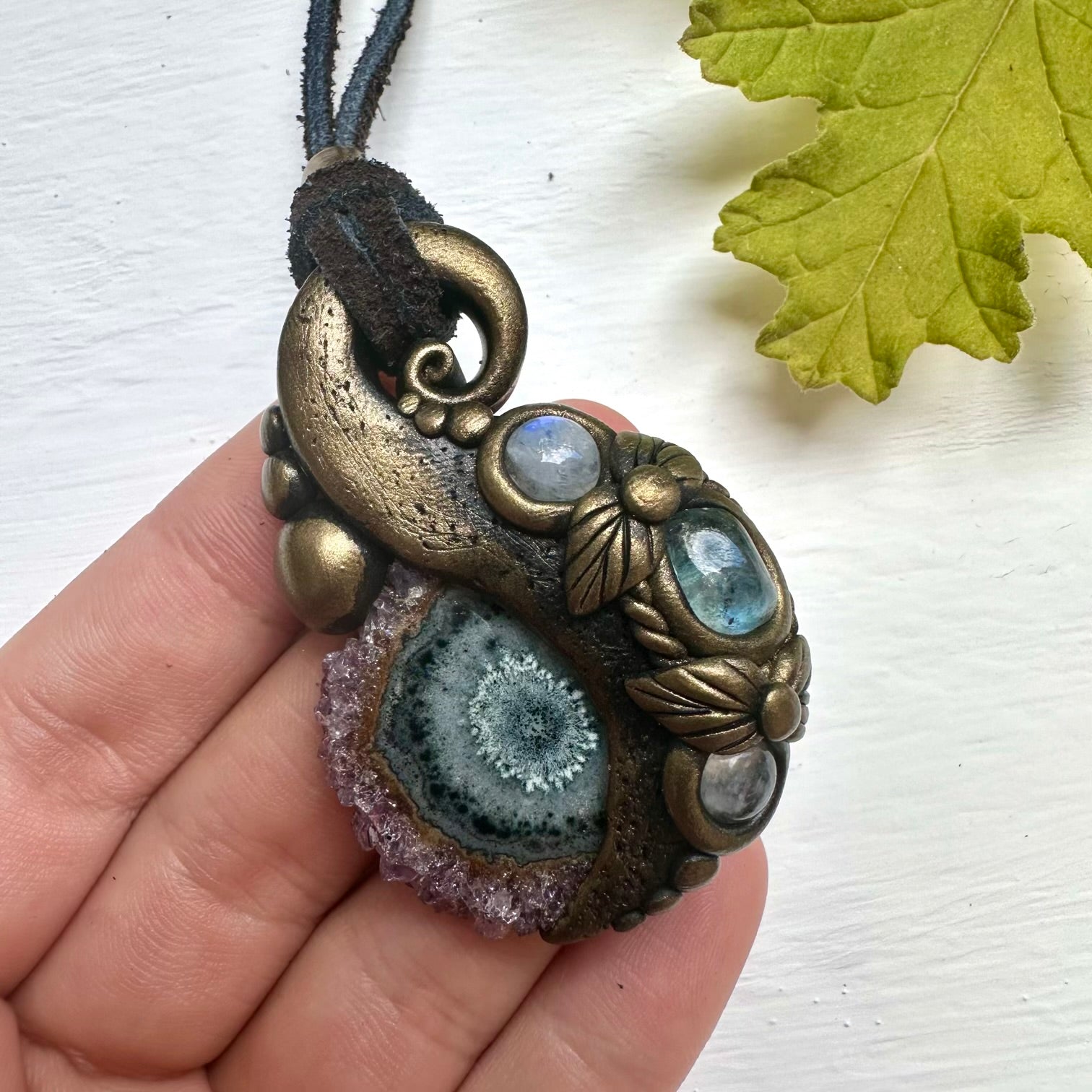 Amethyst Stalactite Aquamarine and Moonstone Necklace - FairyGardenGlow