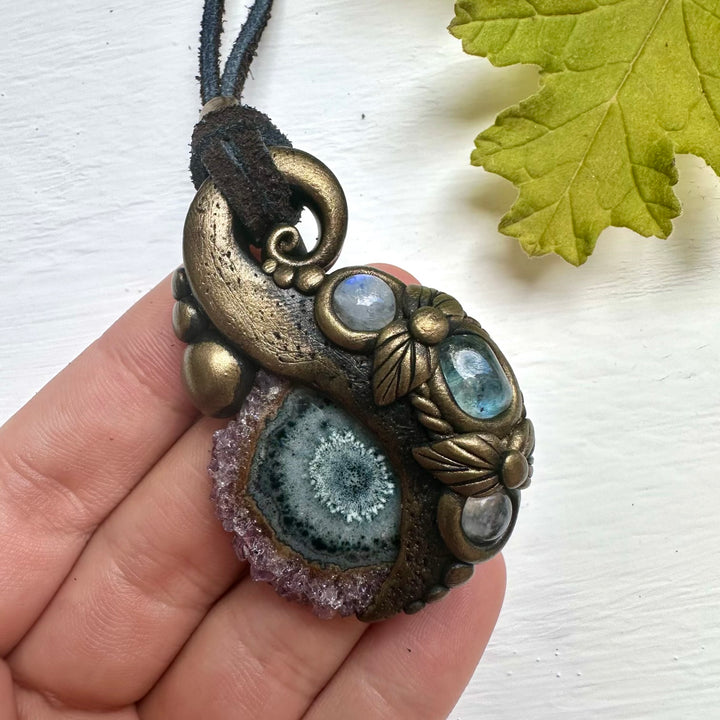 Amethyst Stalactite Aquamarine and Moonstone Necklace - FairyGardenGlow